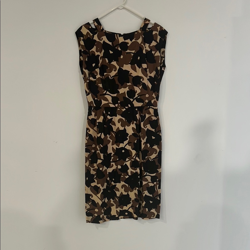 Jean Lang Original- Brown and Cream Sheath Midi Dress for Cocktail Events